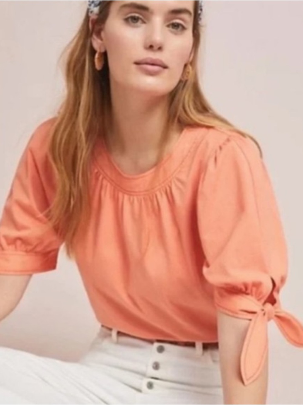 Anthropologie Puff Sleeve Tie Top